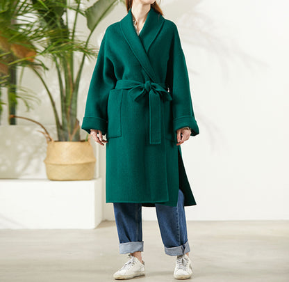 edoa  Double-faced Wool Belted Trapeze Wrap Coat