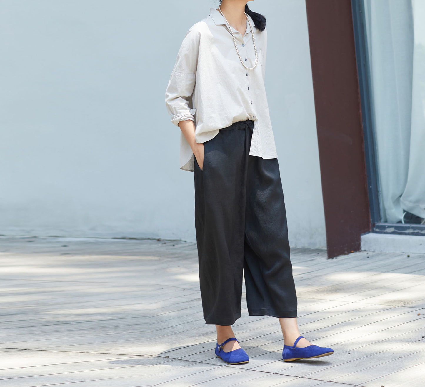 edoa Mud Silk Satin Crop Pants