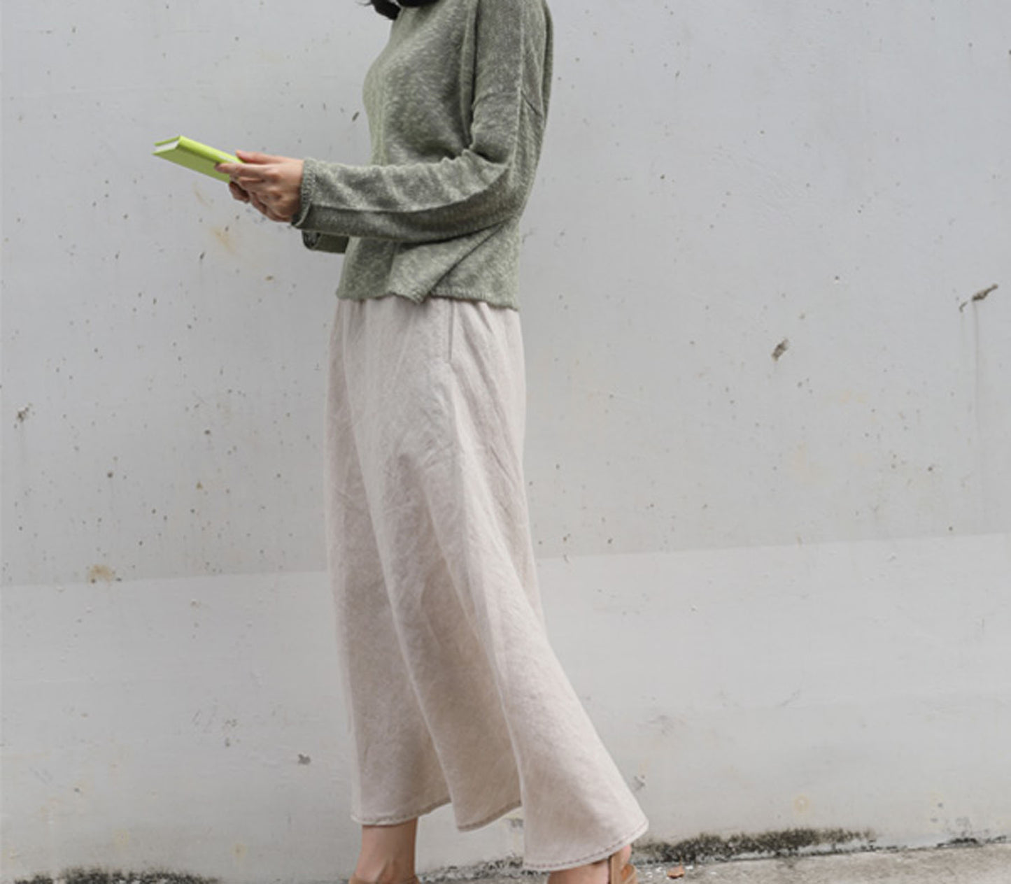 edoa Linen Bias Cut Midi Slip Skirt