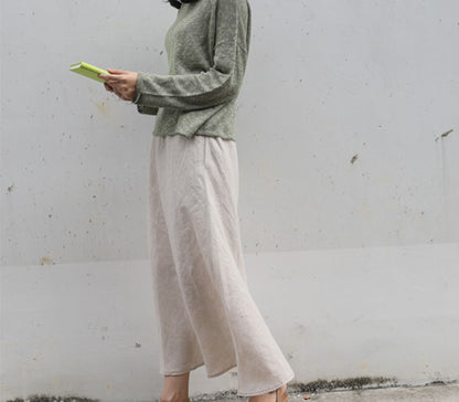 edoa Linen Bias Cut Midi Slip Skirt