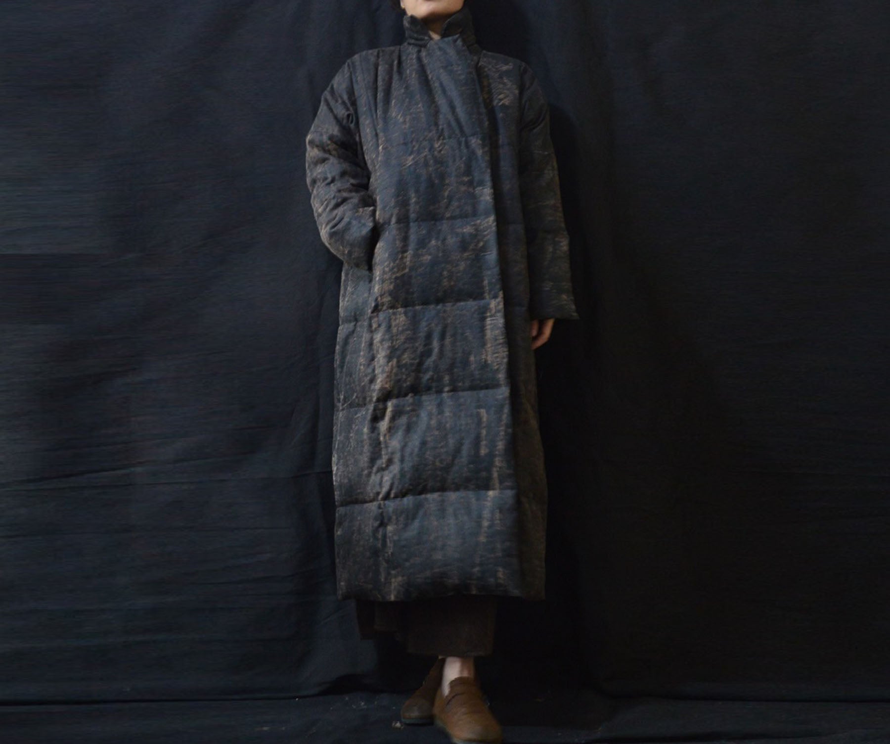 edoa Distressed Goose Down Long Coat