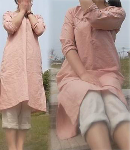 edoa Pink Linen Modified Qipao