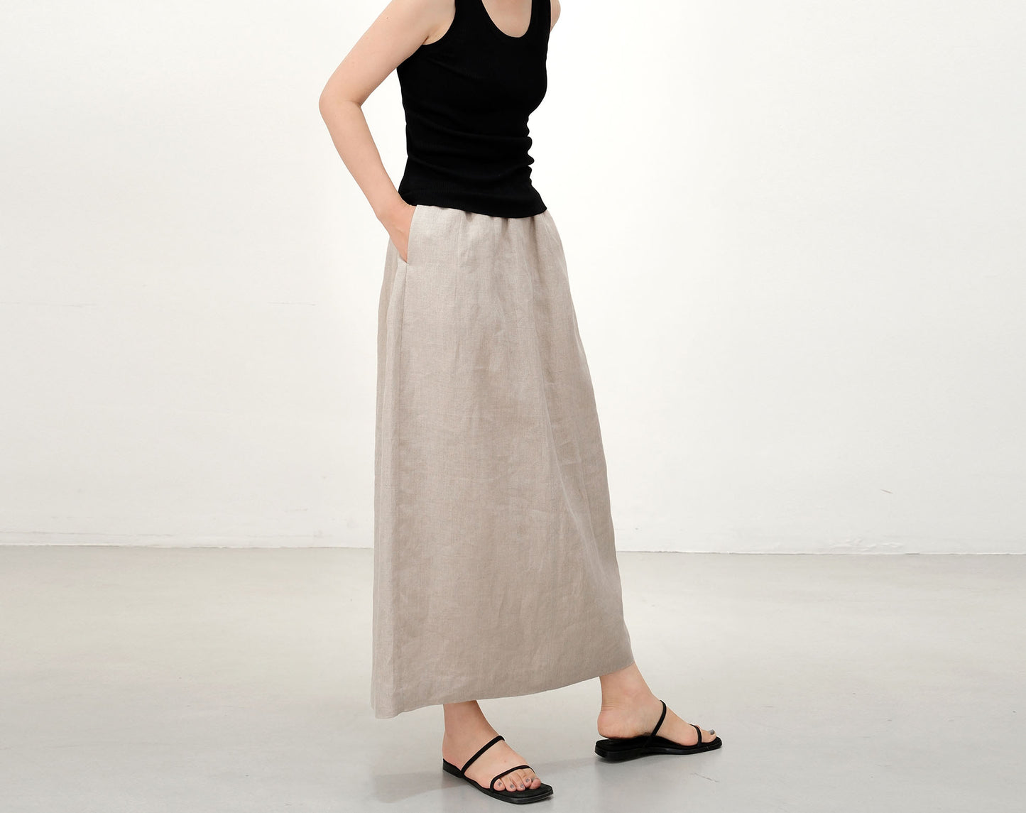 edoa Flax Linen Bud Skirt with pocket