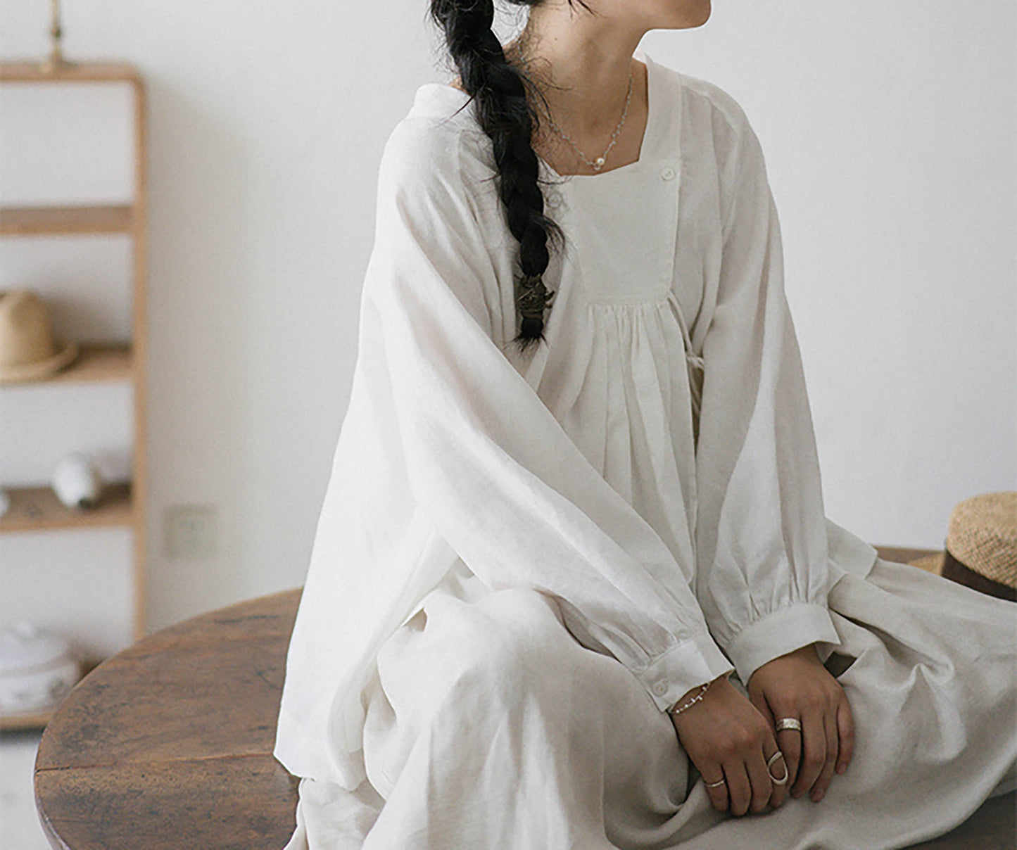 Linen Puff Sleeves Blouse bl0025 W149