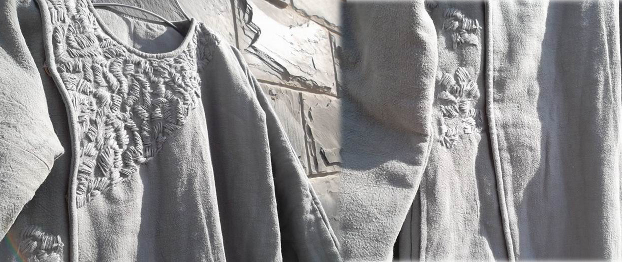 edoa Hand Embroidered Washed Linen Padding Coat