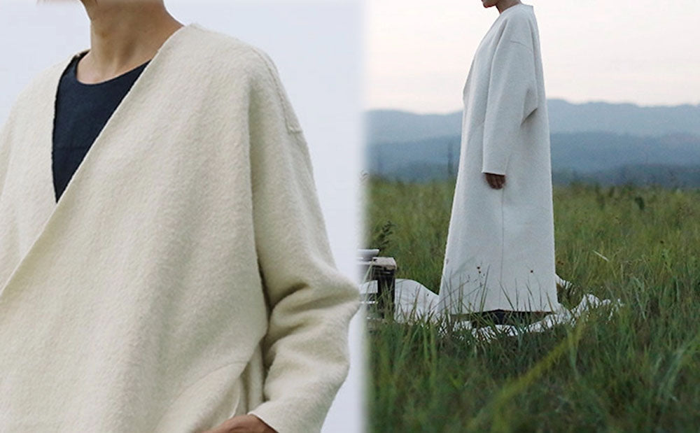 edoa Boiled Wool Long Blanket Coat 