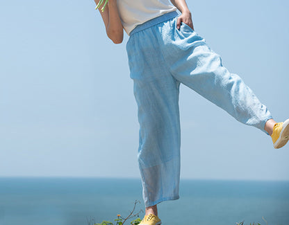 edoa Thin High Count Ramie Pintuck Waist Lantern Pants 