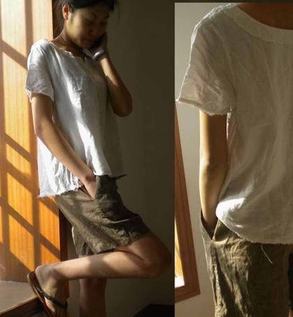 White linen tee, linen blouse edoa