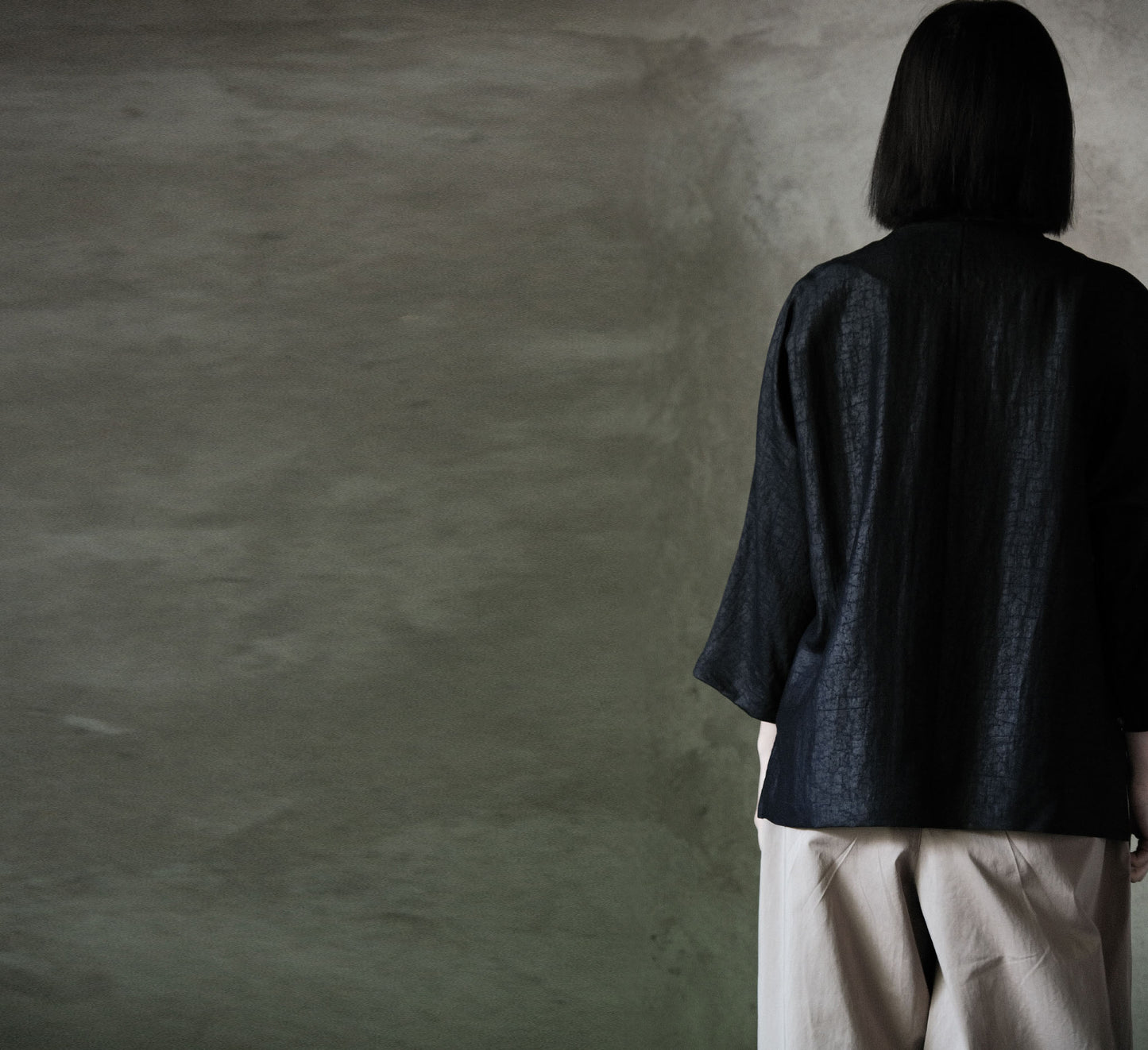 edoa Cracked Mud Silk 3/4 Sleeve Chinese Tee