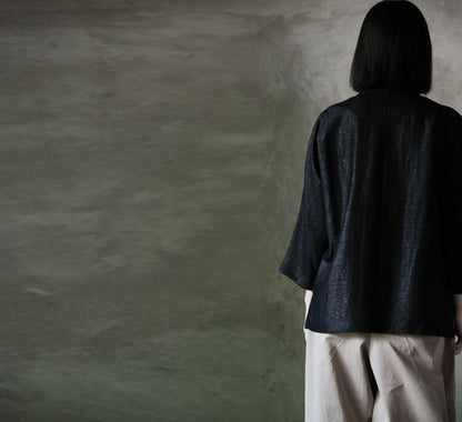 edoa Cracked Mud Silk 3/4 Sleeve Chinese Tee