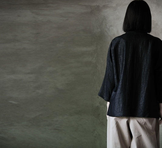 edoa Cracked Mud Silk 3/4 Sleeve Chinese Tee