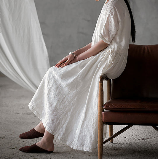 edoa Light Weight Linen Dress with Hand Embroidery