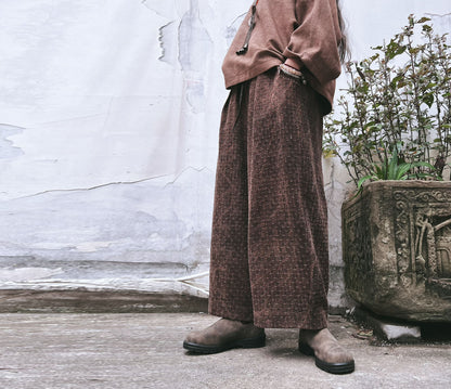 edoa Mud Tussah Silk Jacquard Pleated Pants