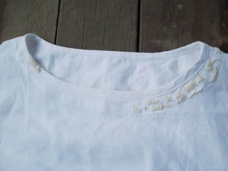 edoa Loose Fitting Hand Embroidered White Linen Dress