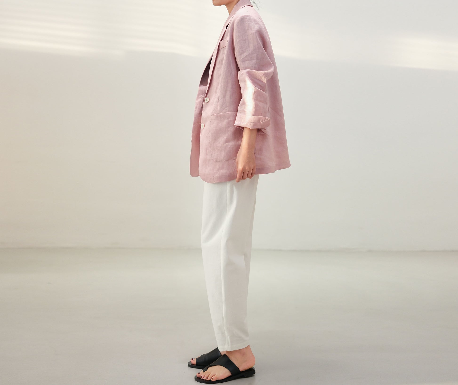 edoa Pink Linen Blazer with pockets