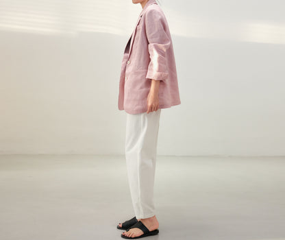 edoa Pink Linen Blazer with pockets