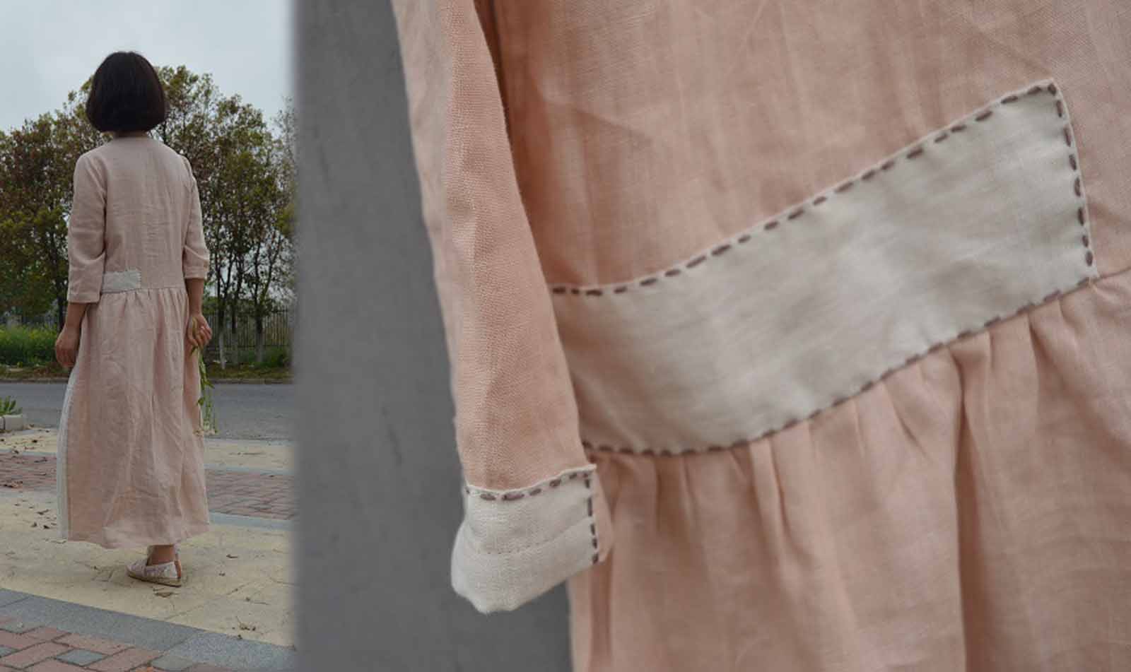 edoa Hemp Linen Patchwork Dress