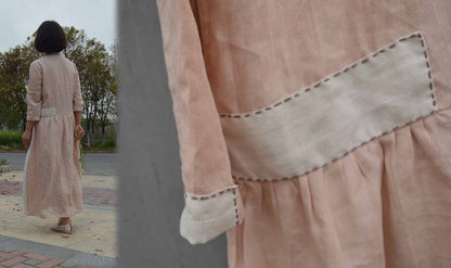 edoa Hemp Linen Patchwork Dress