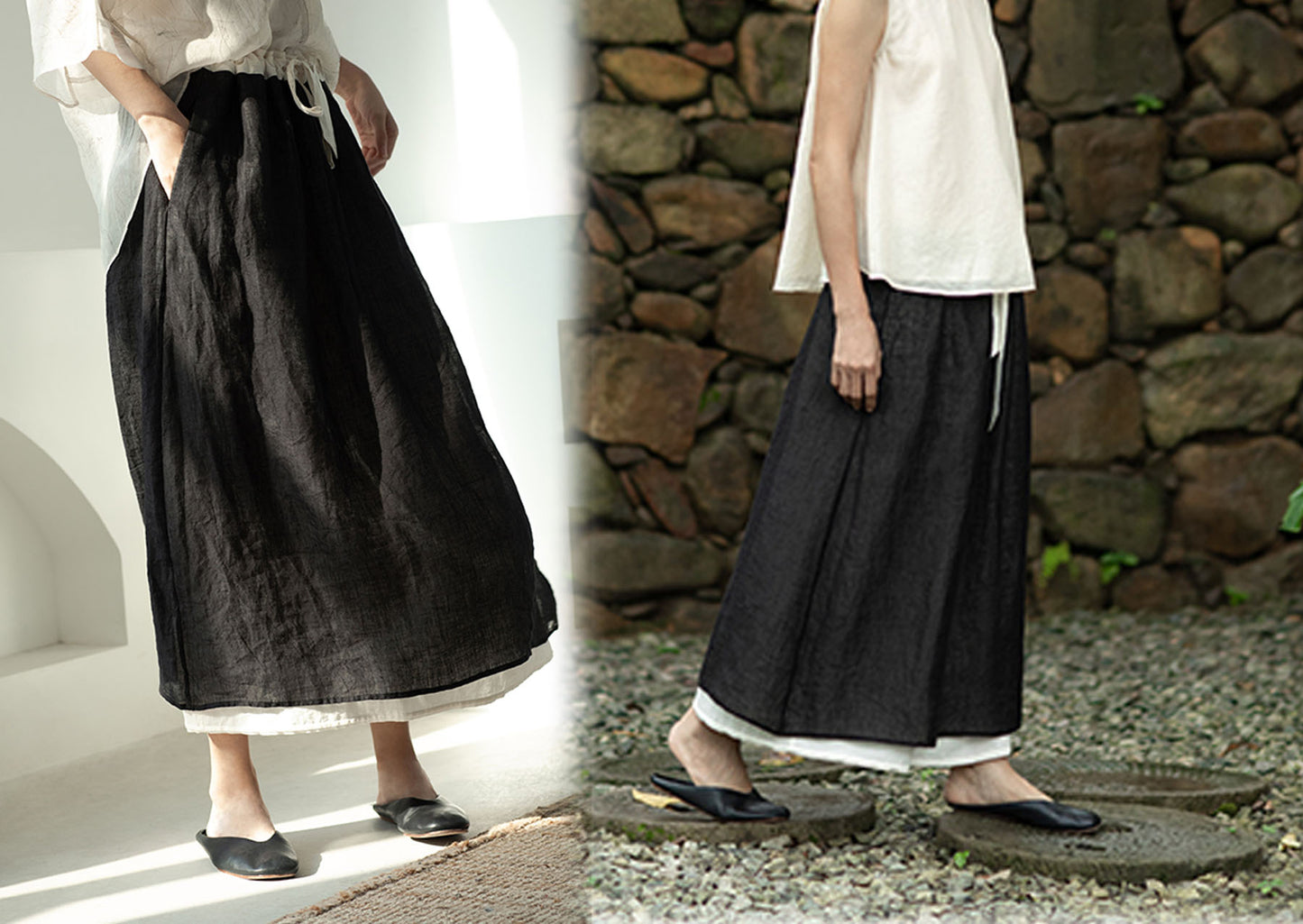 edoa Double Layers Linen Skirt