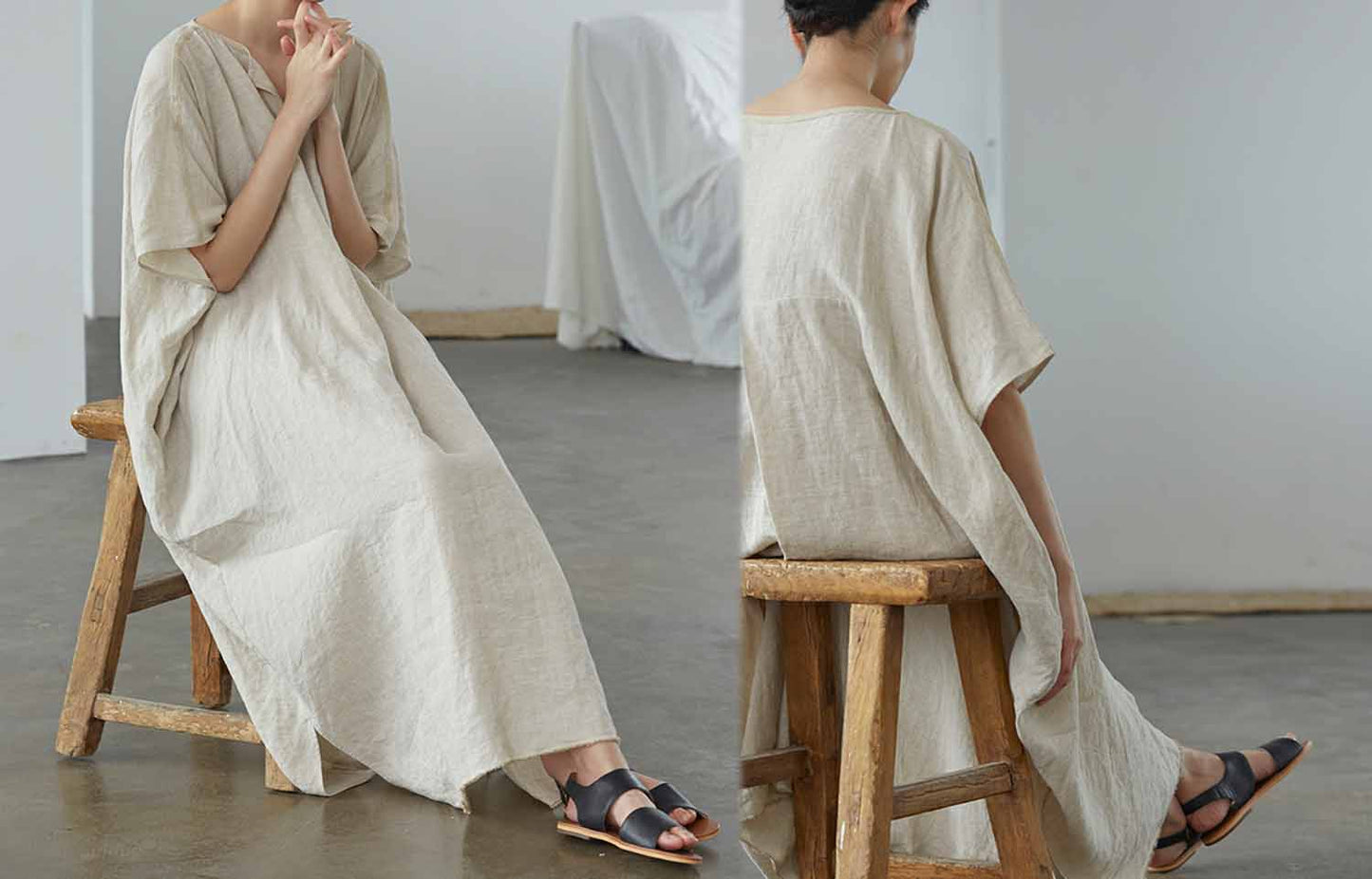edoa Flax Linen Kaftan Dress