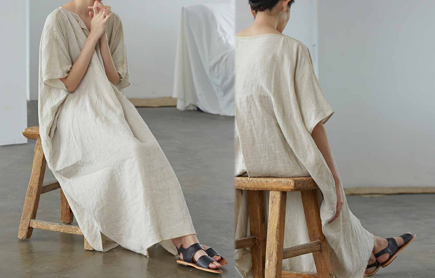edoa Flax Linen Kaftan Dress