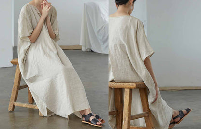 edoa Flax Linen Kaftan Dress