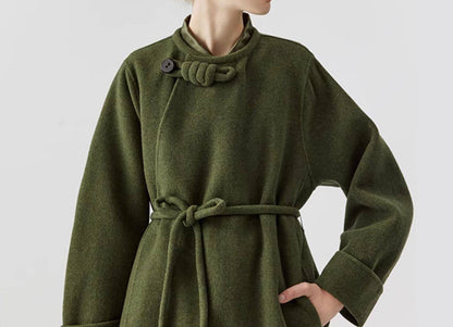 edoa Retro Chinese Style Double-faced Wool Long Princess Coat