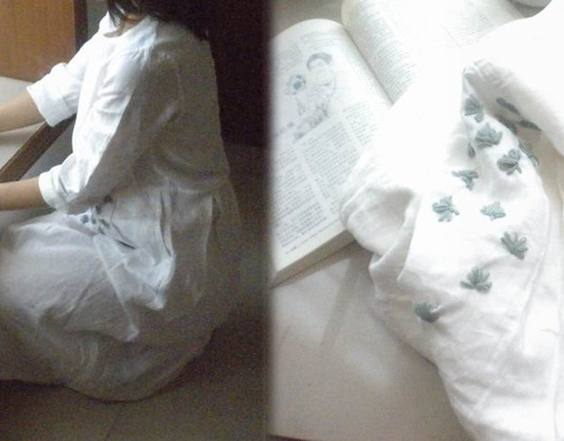 edoa Hand Embroidered White Linen Dress