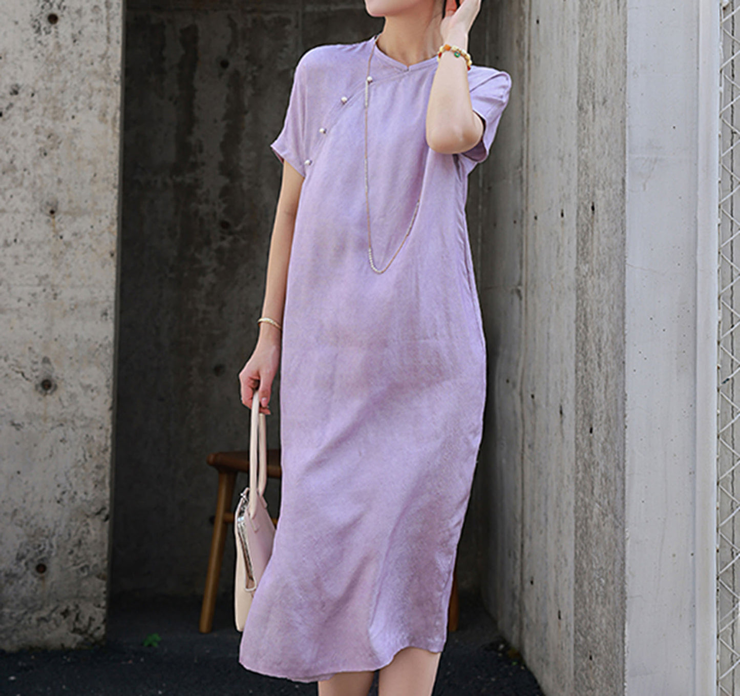 edoa Distressed Tussah Silk Qipao