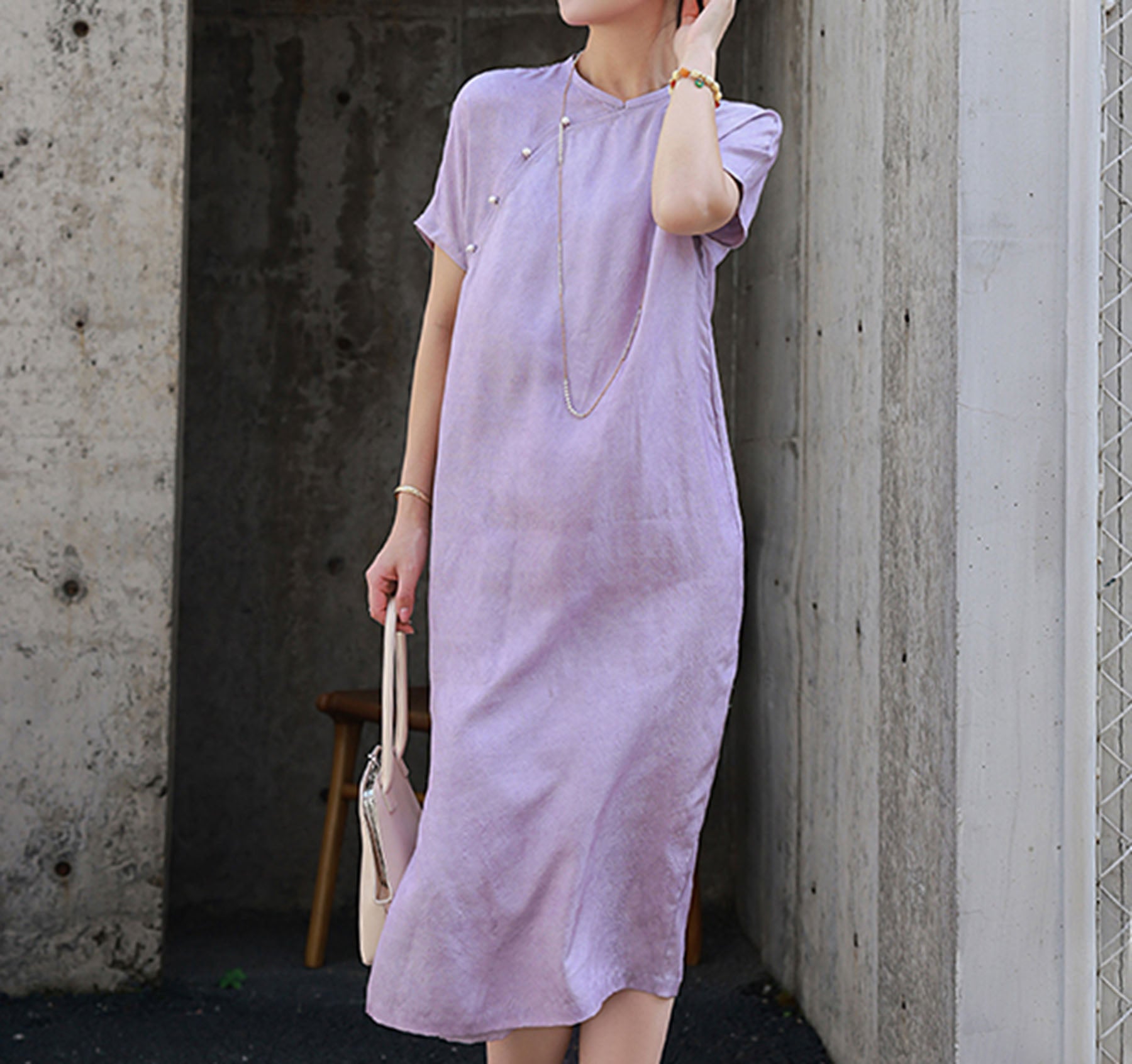 edoa Distressed Tussah Silk Qipao