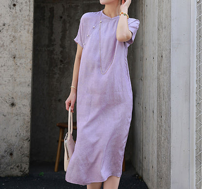 edoa Distressed Tussah Silk Qipao
