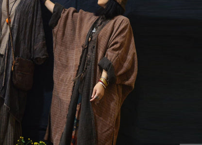 edoa Oversized Bohemian Raw Edged Reversible Tussah Silk Duster Coat 
