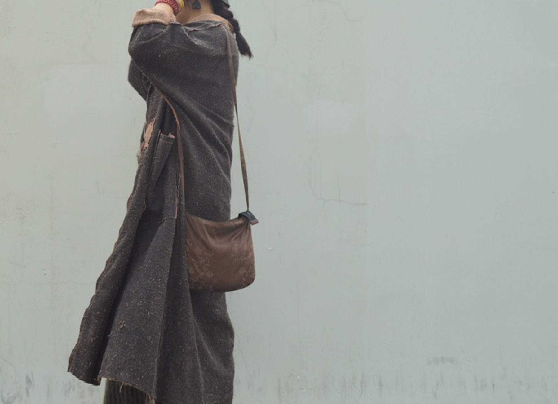 edoa Reversible Distressed Mud Tussah Silk Dust Coat