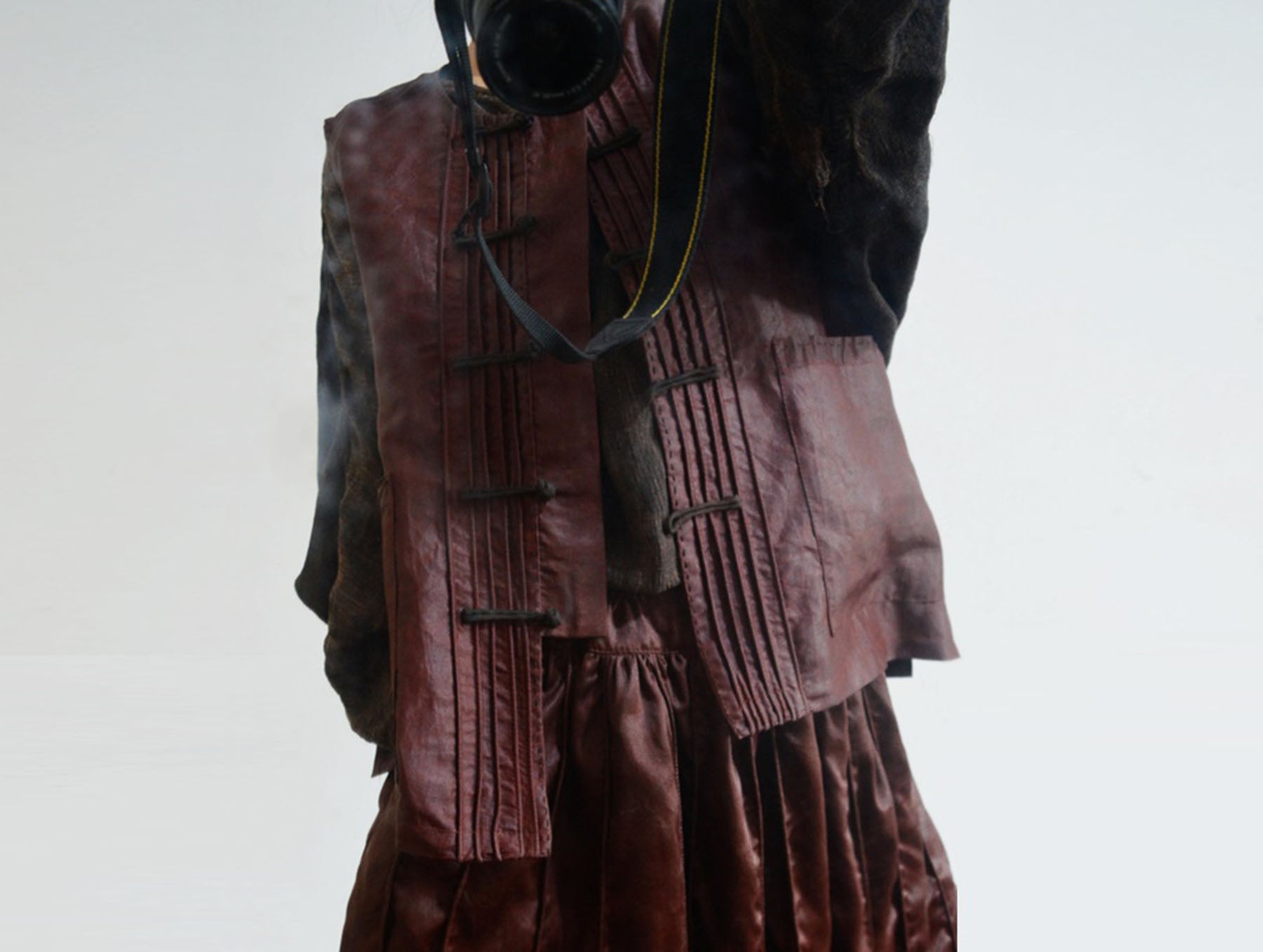 edoa Pintucked Mud Silk Chinese Vest with piping