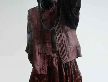 edoa Pintucked Mud Silk Chinese Vest with piping