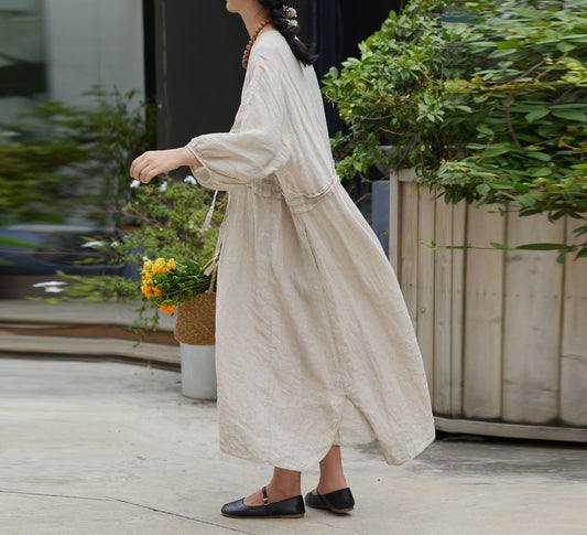 edoa Low Waist Flax Linen Dress