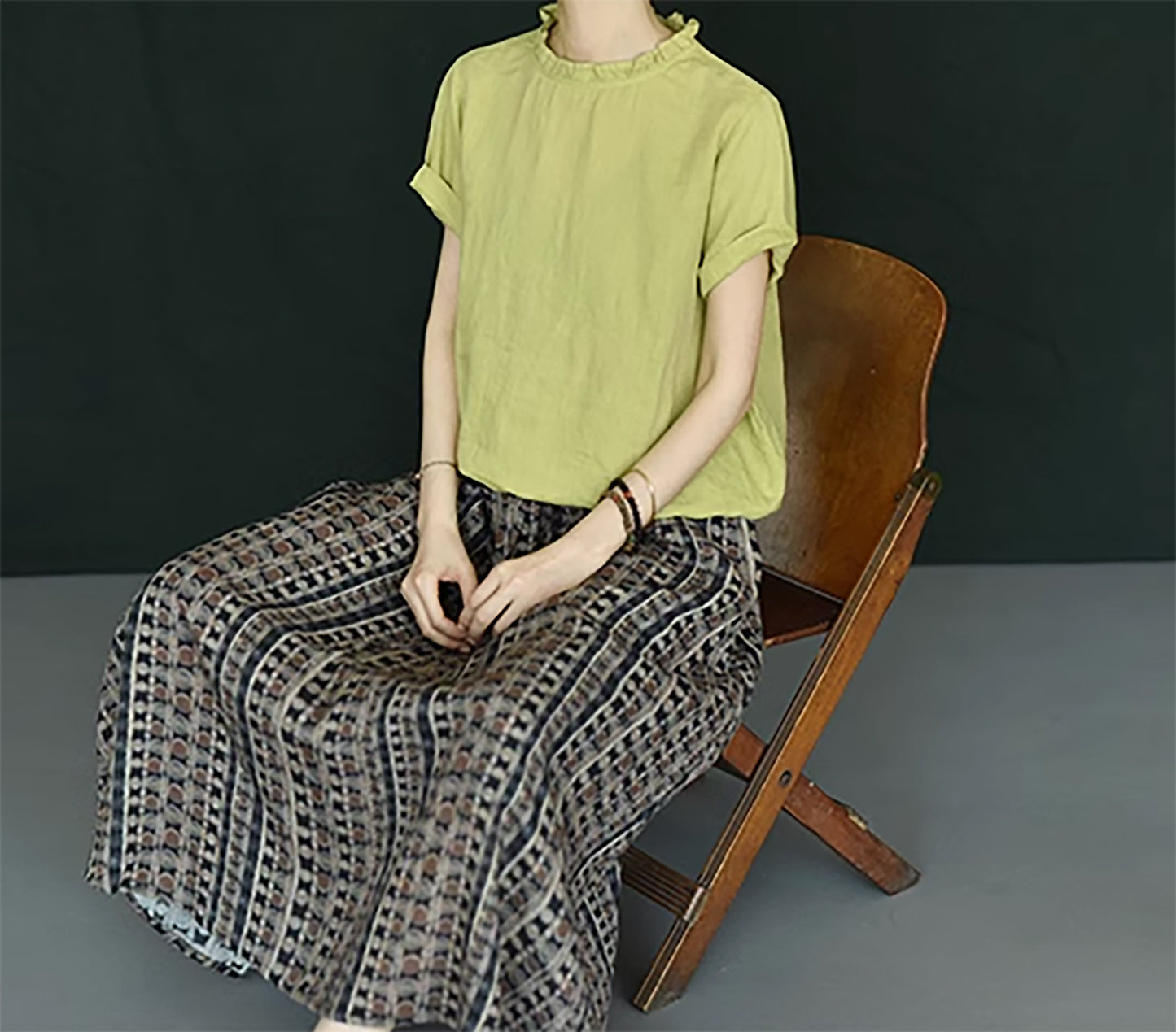 edoa Washed Linen Ruffle Shirt