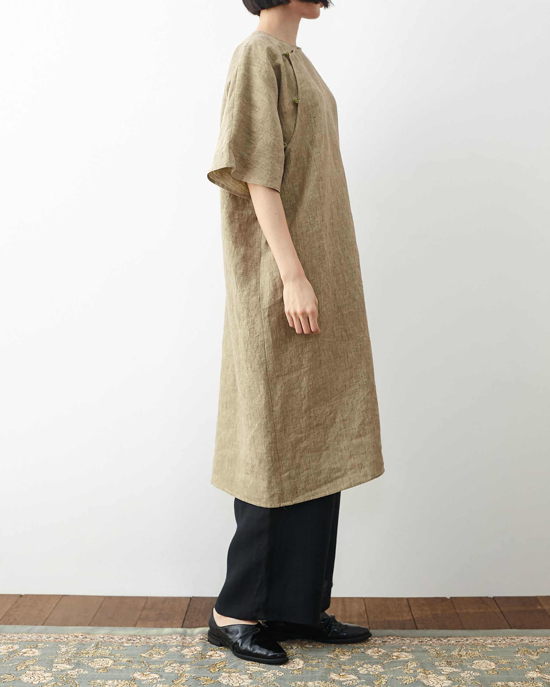 edoa Loose Fitting Yarn Dyed Linen New Chinese Dress
