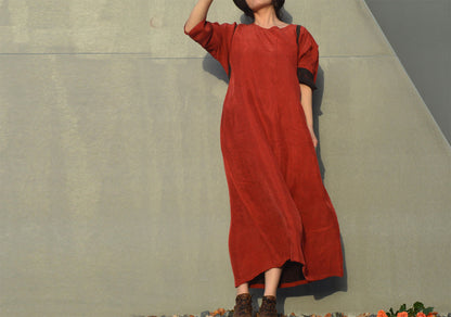 edoa Red Mud Silk A Line Dress