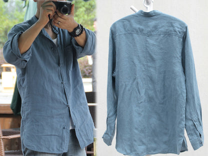 edoa stand collar linen shirt