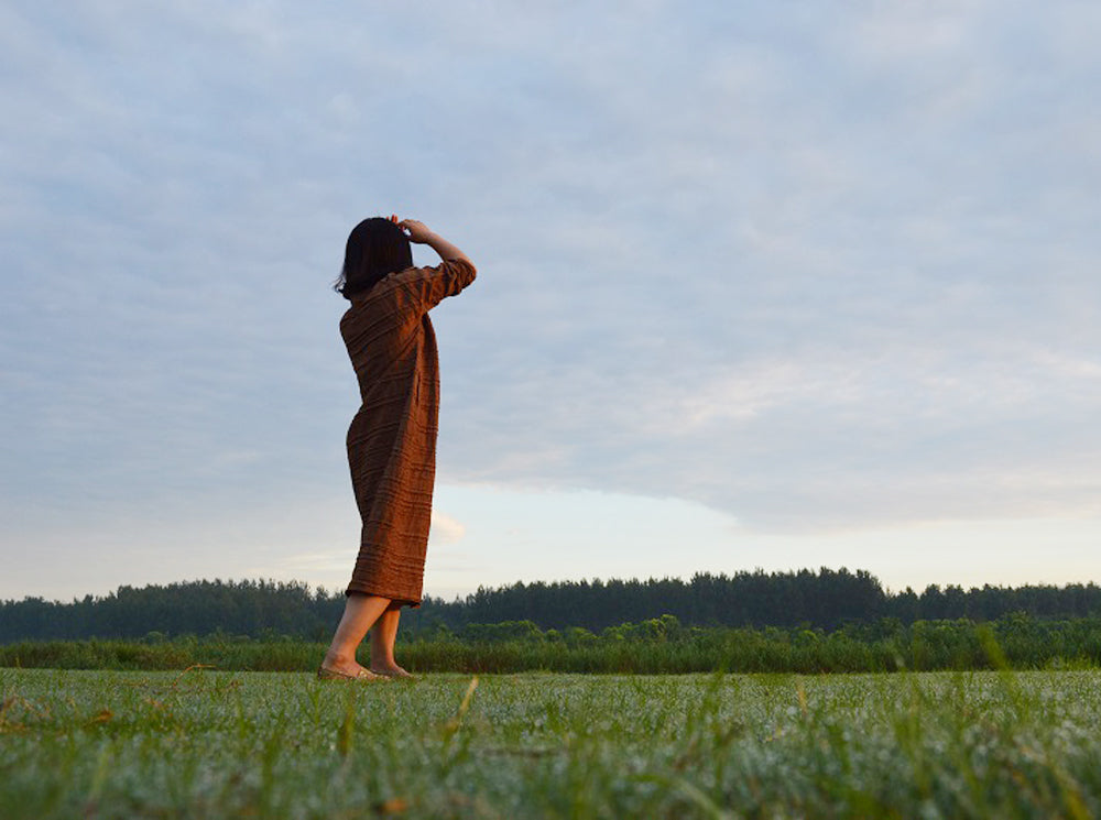 edoa Yarn Dyed Linen Pintucked Dress