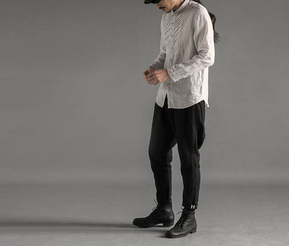 edoa Pintucked Washed Flax Linen Shirt 