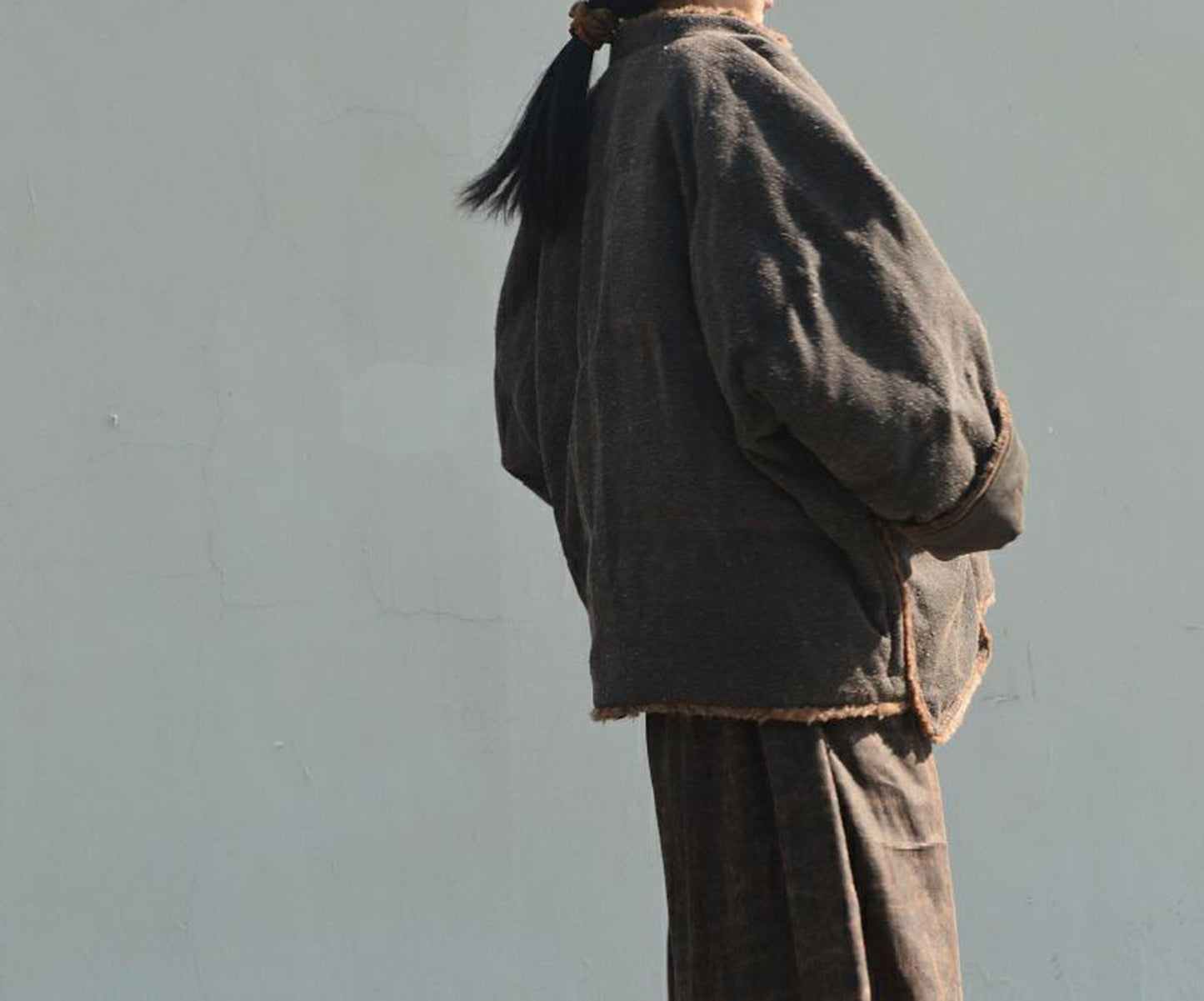 edoa Mud Tussah Silk Goose Down Chinese Coat 