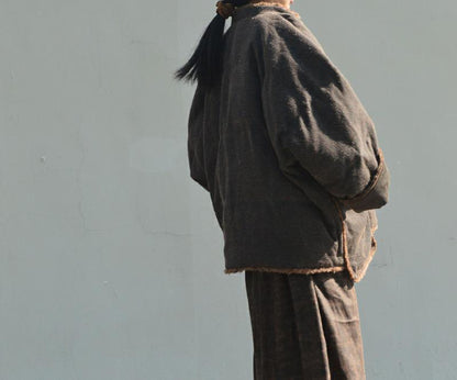edoa Mud Tussah Silk Goose Down Chinese Coat 
