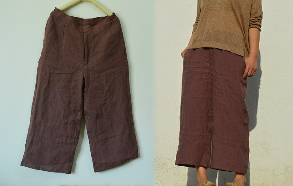 edoa Washed Linen Wide Leg Trousers