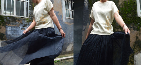 edoa Distressed Pure Dupioni Silk Blouse with Hand Embroidery