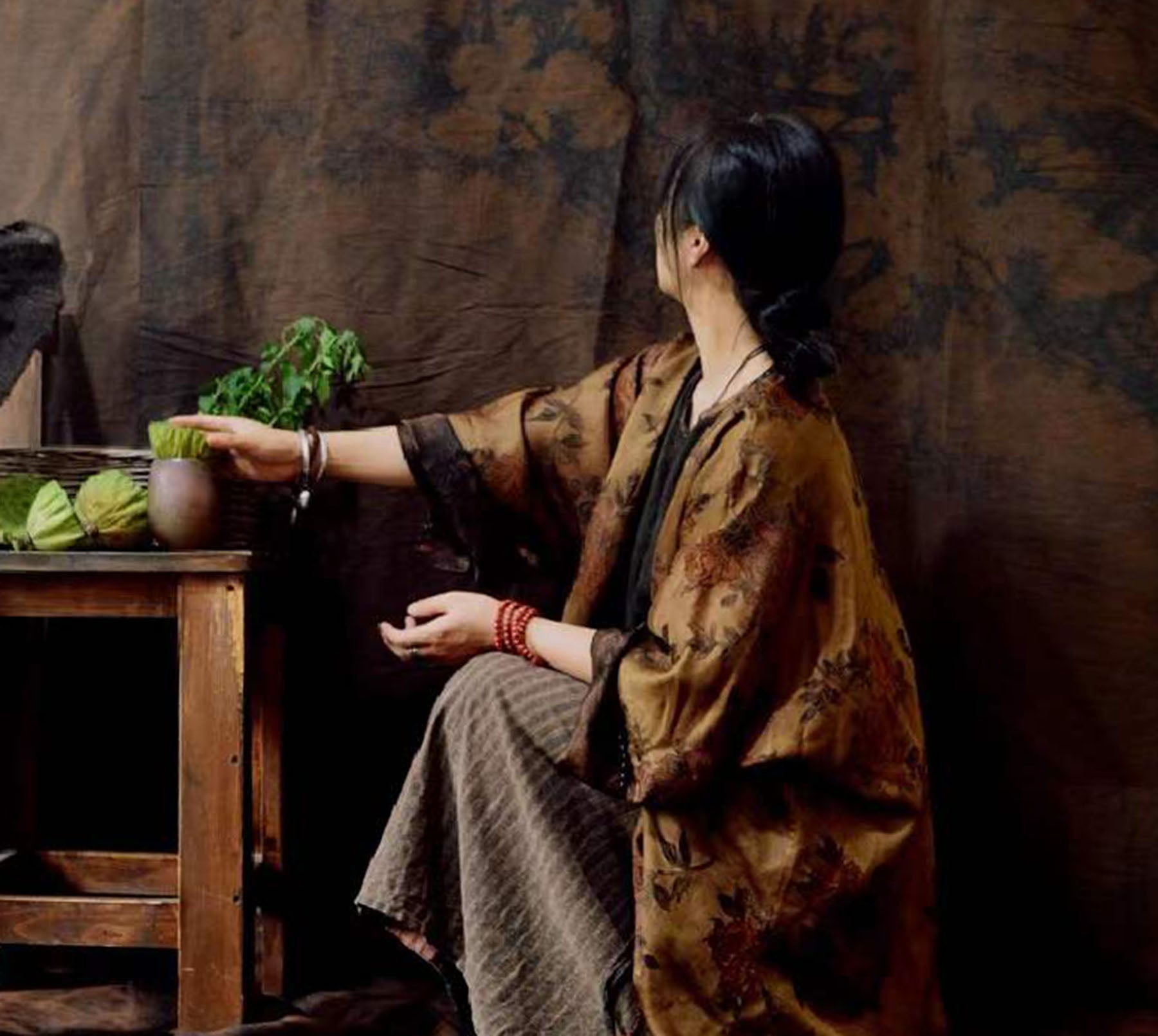 edoa Reversible Mud Silk Song Brocade Coat