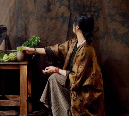 edoa Reversible Mud Silk Song Brocade Coat