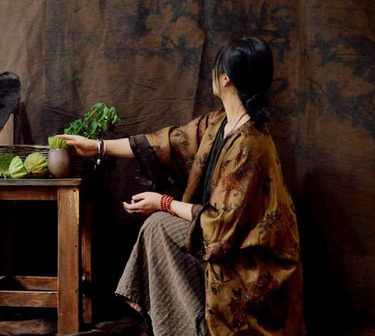 edoa Reversible Mud Silk Song Brocade Coat