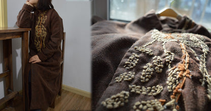 Pure Tussah Silk Padding Coat with Hand Embroidery co0211 398